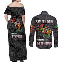 Personalized I'm Black and I'm Proud African Couples Matching Off Shoulder Maxi Dress and Long Sleeve Button Shirt - Wonder Print Shop