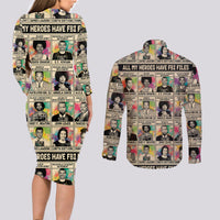 Multi Color Adinkra Symbols Couples Matching Long Sleeve Bodycon Dress and Long Sleeve Button Shirts African Adrinkra - Wonder Print Shop