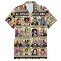 Multicolor short-sleeve shirt with black-and-white portrait collage and colorful grid