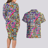 African Ndebele Pattern Couples Matching Long Sleeve Bodycon Dress and Hawaiian Shirt - Wonder Print Shop