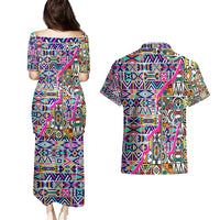 African Ndebele Pattern Couples Matching Puletasi Dress and Hawaiian Shirt - Wonder Print Shop