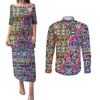African Ndebele Pattern Couples Matching Puletasi Dress and Long Sleeve Button Shirts - Wonder Print Shop