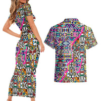 African Ndebele Pattern Couples Matching Short Sleeve Bodycon Dress and Hawaiian Shirt - Wonder Print Shop