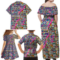 African Ndebele Pattern Family Matching Off Shoulder Maxi Dress and Hawaiian Shirt - Wonder Print Shop