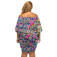 African Ndebele Pattern Family Matching Off Shoulder Short Dress and Hawaiian Shirt - Wonder Print Shop