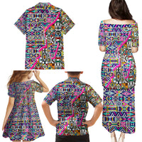 African Ndebele Pattern Family Matching Puletasi Dress and Hawaiian Shirt - Wonder Print Shop
