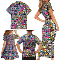 African Ndebele Pattern Family Matching Short Sleeve Bodycon Dress and Hawaiian Shirt - Wonder Print Shop
