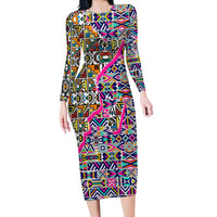 African Ndebele Pattern Long Sleeve Bodycon Dress - Wonder Print Shop