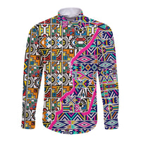 African Ndebele Pattern Long Sleeve Button Shirt - Wonder Print Shop