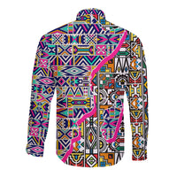 African Ndebele Pattern Long Sleeve Button Shirt - Wonder Print Shop