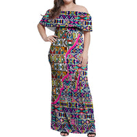 African Ndebele Pattern Off Shoulder Maxi Dress - Wonder Print Shop