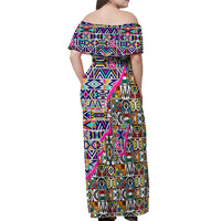 African Ndebele Pattern Off Shoulder Maxi Dress - Wonder Print Shop