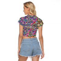 African Ndebele Pattern Raglan Cropped T Shirt - Wonder Print Shop