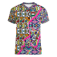 African Ndebele Pattern Women V Neck T Shirt - Wonder Print Shop