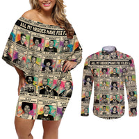 All My Heroes Have FBI Files Couples Matching Off Shoulder Short Dress and Long Sleeve Button Shirts Civil Rights Leaders - Wonder Print Shop