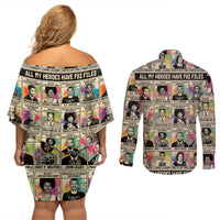 All My Heroes Have FBI Files Couples Matching Off Shoulder Short Dress and Long Sleeve Button Shirts Civil Rights Leaders - Wonder Print Shop