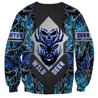 Wild Deer Hunting Sweatshirt Skull Blue Art - Wonder Print Shop