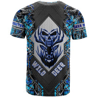 Wild Deer Hunting T Shirt Skull Blue Art - Wonder Print Shop