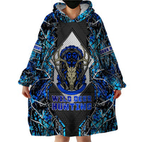 Wild Deer Hunting Wearable Blanket Hoodie Skull Blue Art - Wonder Print Shop