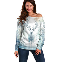 Thanks Deer For Life Off Shoulder Sweater White Deer Watercolor Painting - Wonder Print Shop
