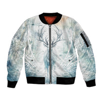 Thanks Deer For Life Sleeve Zip Bomber Jacket White Deer Watercolor Painting - Wonder Print Shop