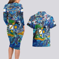 Anguilla Couples Matching Long Sleeve Bodycon Dress and Hawaiian Shirt