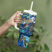 Anguilla Tumbler With Handle Sea Turtle Tropical Pattern - Wonder Print Shop