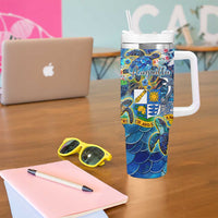 Anguilla Tumbler With Handle Sea Turtle Tropical Pattern - Wonder Print Shop