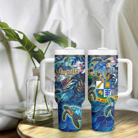 Anguilla Tumbler With Handle Sea Turtle Tropical Pattern - Wonder Print Shop
