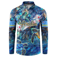 Aruba Button Sweatshirt Sea Turtle Tropical Pattern