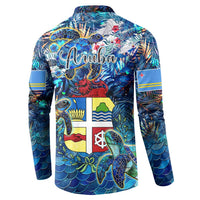 Aruba Button Sweatshirt Sea Turtle Tropical Pattern