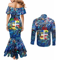 Aruba Couples Matching Mermaid Dress and Long Sleeve Button Shirt Sea Turtle Tropical Pattern