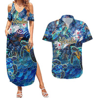 Aruba Couples Matching Summer Maxi Dress and Hawaiian Shirt Sea Turtle Tropical Pattern