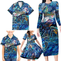Aruba Family Matching Long Sleeve Bodycon Dress and Hawaiian Shirt Sea Turtle Tropical Pattern