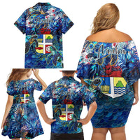 Aruba Family Matching Off Shoulder Short Dress and Hawaiian Shirt Sea Turtle Tropical Pattern - Wonder Print Shop