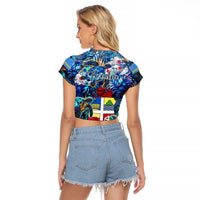 Aruba Raglan Cropped T Shirt Sea Turtle Tropical Pattern - Wonder Print Shop