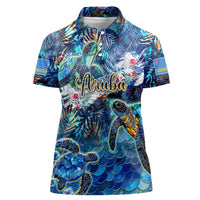 Aruba Women Polo Shirt Sea Turtle Tropical Pattern - Wonder Print Shop