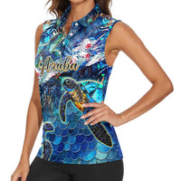 Aruba Women Sleeveless Polo Shirt Sea Turtle Tropical Pattern - Wonder Print Shop