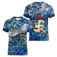 Aruba Women V-Neck T-Shirt Sea Turtle Tropical Pattern - Wonder Print Shop