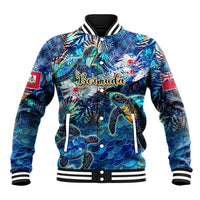 Bermuda Baseball Jacket Sea Turtle Tropical Pattern