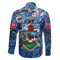 Bermuda Family Matching Off The Shoulder Long Sleeve Dress and Hawaiian Shirt Sea Turtle Tropical Pattern