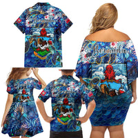 Bermuda Family Matching Off Shoulder Short Dress and Hawaiian Shirt Sea Turtle Tropical Pattern - Wonder Print Shop