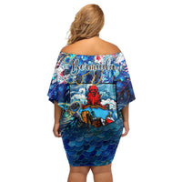 Bermuda Family Matching Off Shoulder Short Dress and Hawaiian Shirt Sea Turtle Tropical Pattern - Wonder Print Shop