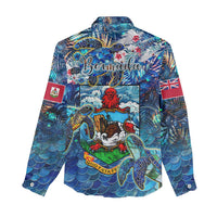 Bermuda Women Casual Shirt Sea Turtle Tropical Pattern - Wonder Print Shop