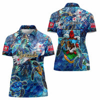 Bermuda Women Polo Shirt Sea Turtle Tropical Pattern - Wonder Print Shop