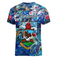Bermuda Women V-Neck T-Shirt Sea Turtle Tropical Pattern - Wonder Print Shop