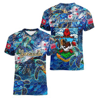 Bermuda Women V-Neck T-Shirt Sea Turtle Tropical Pattern - Wonder Print Shop