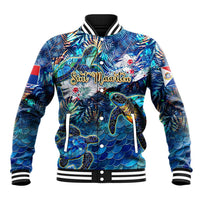 Sint Maarten Baseball Jacket Sea Turtle Tropical Pattern
