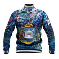 Sint Maarten Baseball Jacket Sea Turtle Tropical Pattern