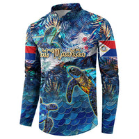Sint Maarten Button Sweatshirt Sea Turtle Tropical Pattern